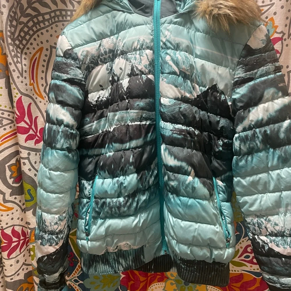 Merrell Silversun Featherless Puffer Hoodie, mountain landscape print - Picture 4 of 9